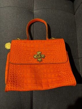 Patricia Nash Orange Croc-Embossed Top-Handle Satchel